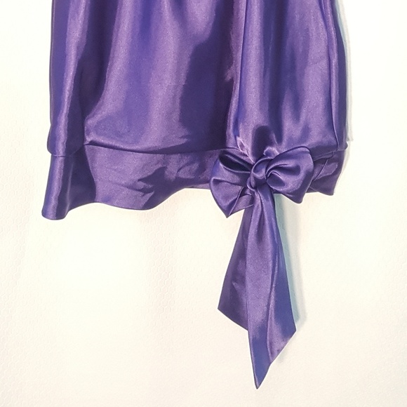 Eggplant Sleeveless Tie Waist Satin Blouse Top - Picture 5 of 7